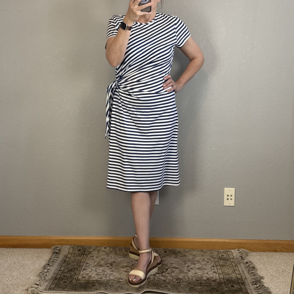 J McLaughlin Womens Elora Bangle Stripe Side Tie Sheath Dress Size XL Nautical - Picture 1 of 8